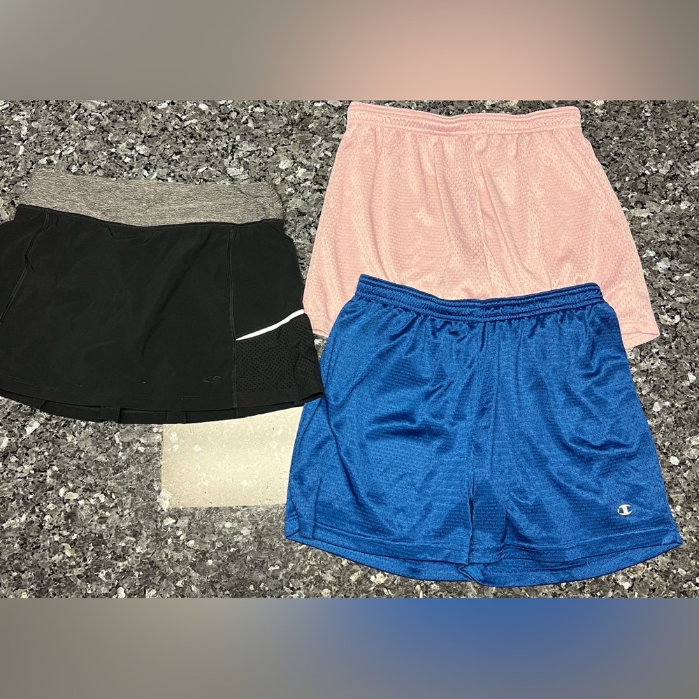 Champion BUNDLE - two pair of Mesh Net Athletic Shorts and one pair of skorts
